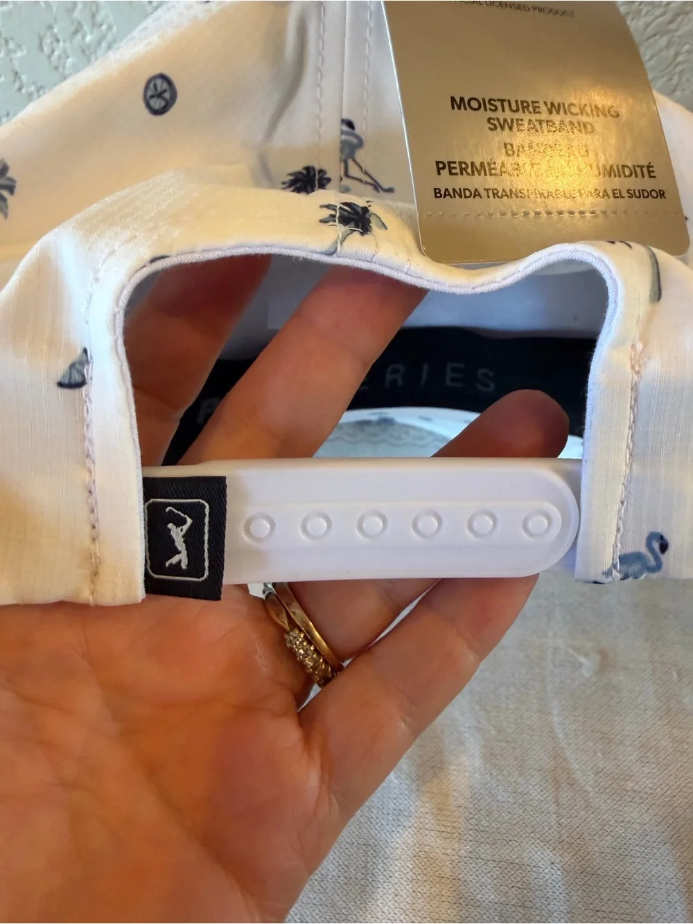 PGA Tour White Blue Flamingo Palm Tree Flex Cap